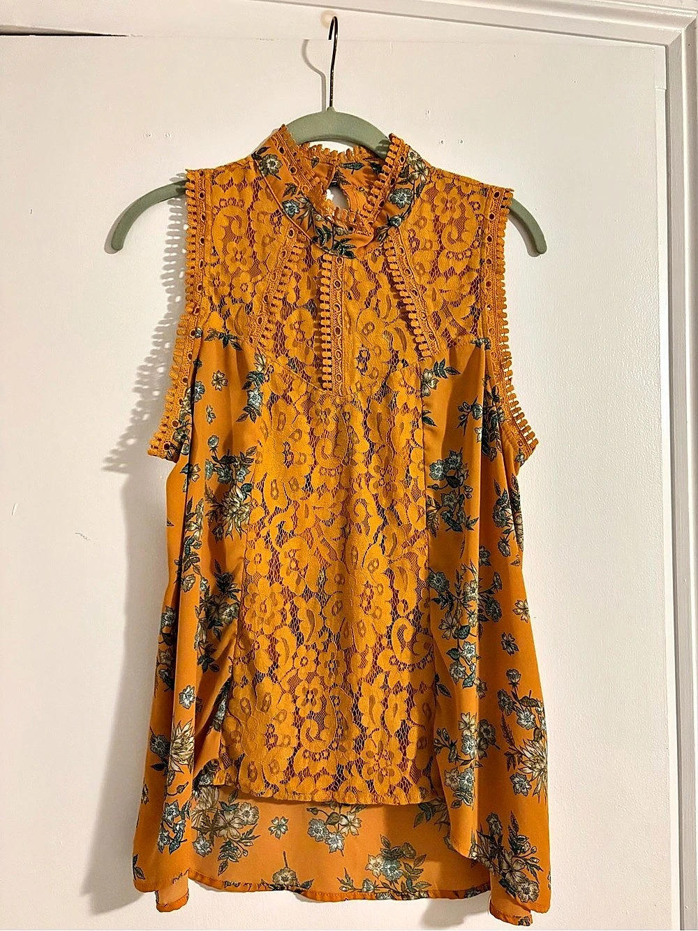 self esteem Floral Lace Blouse in Orange & Blue Size XL Like New